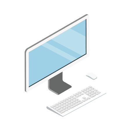 Desktop computer isometric 3D icon. Digital technologies, monitor and keyboard isolated vector illustrationのイラスト素材