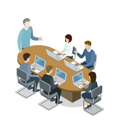 Company business meeting isometric 3D icon. Corporate office life, teamwork and idea generation conceptual vector illustration.のイラスト素材