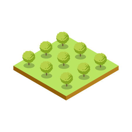 Green bushes isometric 3D icon. Public park plant and green grass vector illustration. Nature map element for summer parkland landscape design.のイラスト素材
