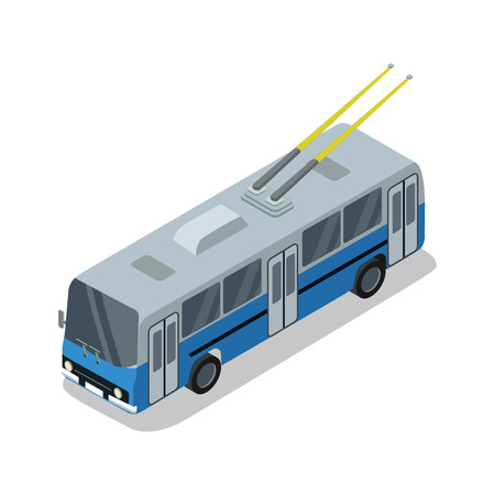 Trolleybus isolated isometric 3D icon. City public transport, town vehicle, urban and countryside traffic vector illustration.のイラスト素材