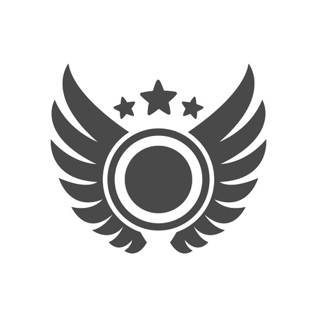 Trophy cup with wings isolated on white background vector illustration. Winner championship ceremony label, first place prize, victory emblem.のイラスト素材
