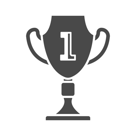 First place cup icon isolated on white background. Champion award label, winner winner competition sign, trophy prize symbol, success and victory vector illustrationのイラスト素材
