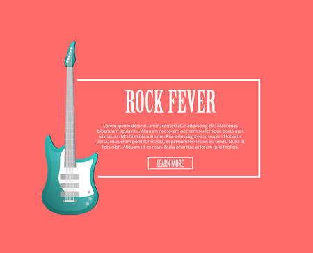 Rock forever poster with acoustic guitar in flat style. Music shop banner or musical rock-n-roll festival symbol isolated on red background. Popular music entertainment vector illustrationのイラスト素材