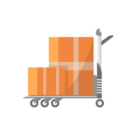 Warehouse cart with cardboard boxes icon. Storage logistics and cargo shipping service vector illustration. Isolated on white background.のイラスト素材