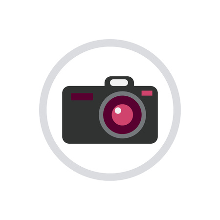 Digital photo camera icon vector illustration isolated on white background. Tourist equipment in flat design. World traveling, nature vacation concept.のイラスト素材