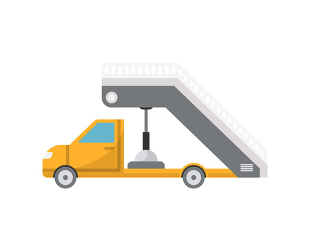 Passenger ladder truck or gangway for plane boarding isolated icon. Airport ground technics, aviation terminal logistics and infrastructure equipment vector illustration.のイラスト素材