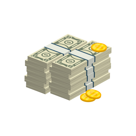 Isometric money stack icon in cartoon style. Financial success and banking, money and cash. Isolated on white background vector illustration.のイラスト素材
