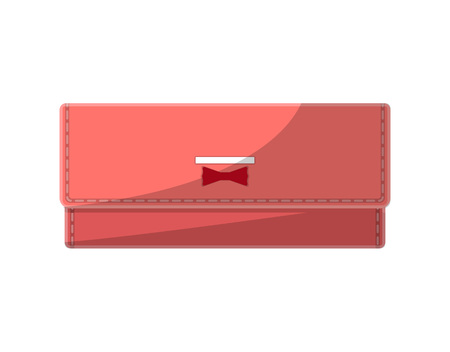 Female closed pink clutch with banknotes icon in flat style. Elegant and fashion accessory, business or banking sign, money success and financial safety. Isolated vector illustration.のイラスト素材