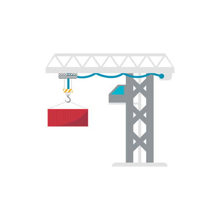 Tower port crane loading container isolated icon. Worldwide delivery service, logistic company vector illustration isolated on white background.のイラスト素材
