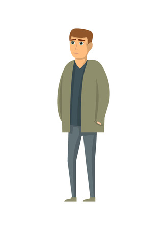 Handsome young man in jacket and pants vector illustration isolated on white background.のイラスト素材