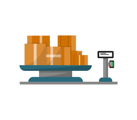 Packing boxes on warehouse weigher icon. Delivery service, logistic company vector illustration isolated on white background.のイラスト素材