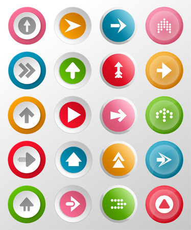 Round buttons with arrow symbols. Circle interface navigation elements for web design or mobile application isolated on white background vector illustrations.のイラスト素材