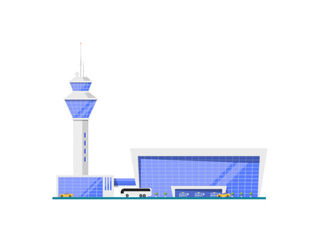 Airport glassy terminal with flight control towerのイラスト素材