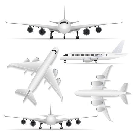 Collage of white plane from different viewpoints Vector illustration.のイラスト素材