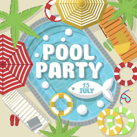 Creative vector postcard inviting for pool partyのイラスト素材