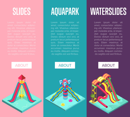 Aquapark waterslides isometric vertical flyersのイラスト素材
