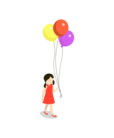 Little girl with colorful air balls elementのイラスト素材
