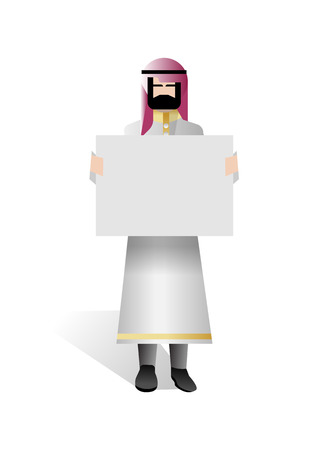 Bearded arabic businessman holding white boardのイラスト素材