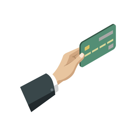 Human hand with credit card isometric icon.のイラスト素材