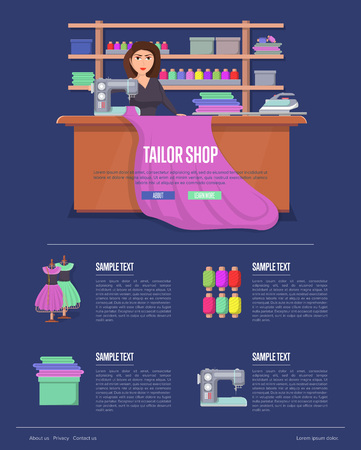 Tailor shop banner with young womanのイラスト素材