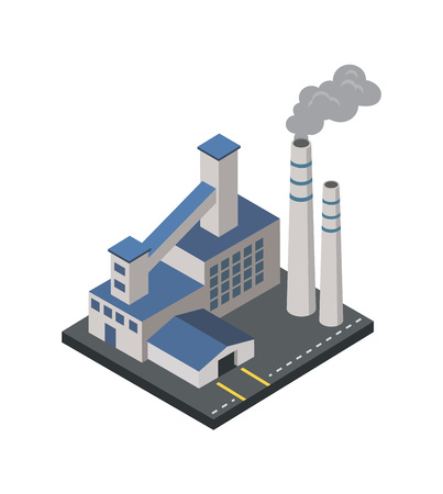 Factory with smoke pipes isometric element.のイラスト素材