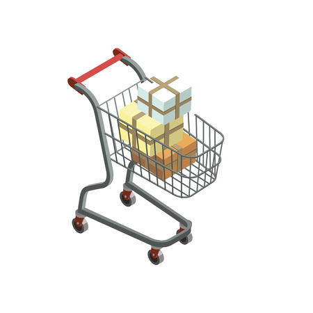 Shopping trolley cart isometric 3D iconのイラスト素材