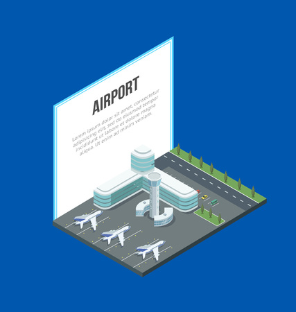 Airport terminal and banner isometric designのイラスト素材