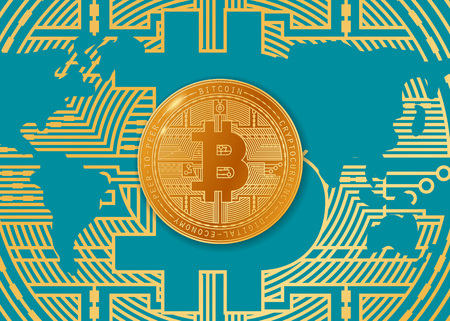 Colorful illustration of bitcoin and worldのイラスト素材