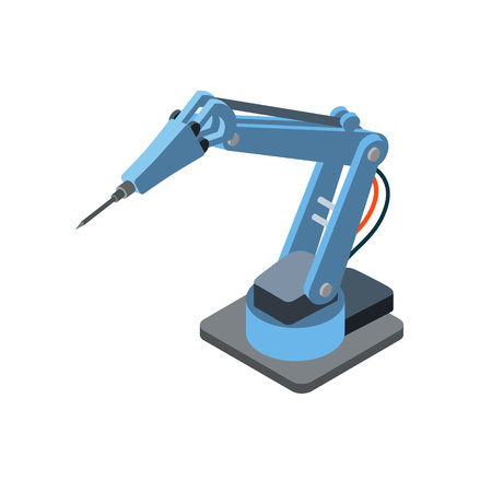Isometric robotic arm for machinery manufacturing isolated on white. のイラスト素材