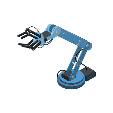 Blue mechanism of engineering arm in isometry isolated on white. のイラスト素材