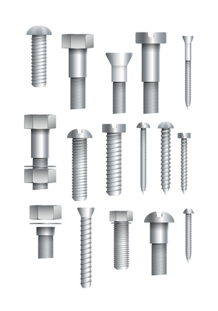 Metallic bolts and screws isolated setのイラスト素材