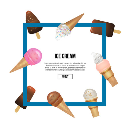 Yummy ice cream in waffles cone square compositionのイラスト素材