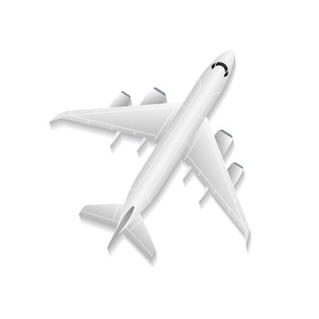 Top view jet airplane isolated vector icon. Passenger aircraft, aviation terminal logistics, commercial airline vector illustration.のイラスト素材