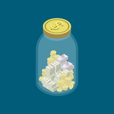 Money money safety concept with glass jarのイラスト素材