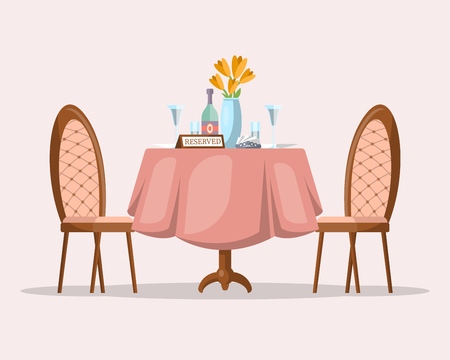 Colorful vector design of table with chairs tablet Reserved in modern restaurant isolated on white backgroundのイラスト素材