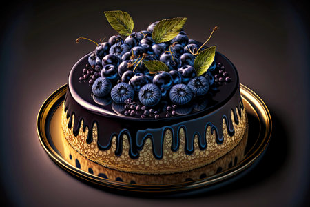 homemade cheesecake with shiny black blueberries on topの写真素材