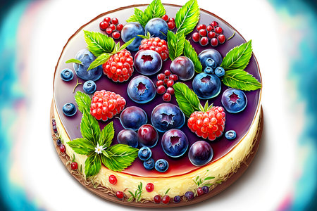 berry cheesecake with decoration in form of berries boiled in sweet syrupの写真素材