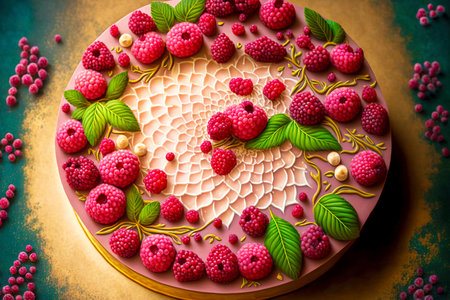 beaful aetizing raspberries as decoration on delicate cheesecakeの写真素材