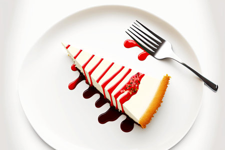 slice of tender mouth-watering cheesecake on white saucerの写真素材