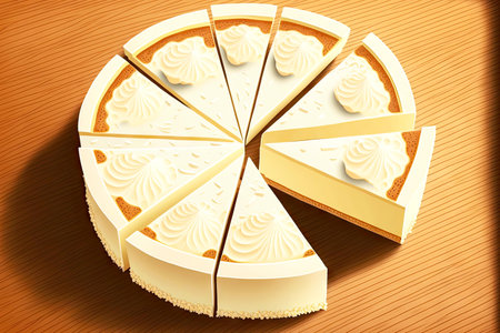 sliced pieces of tender cream cheesecake for delicious dessertの写真素材