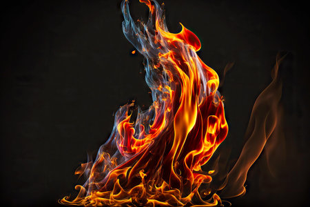 rising up blaze fire flame on black backgroundの写真素材