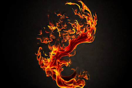 bright orange blaze fire flame on black backgroundの写真素材