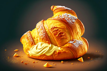 soft bread delicious croissant with butter and fillingの写真素材