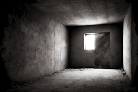 concrete dark room with grunge empty e, rough construction