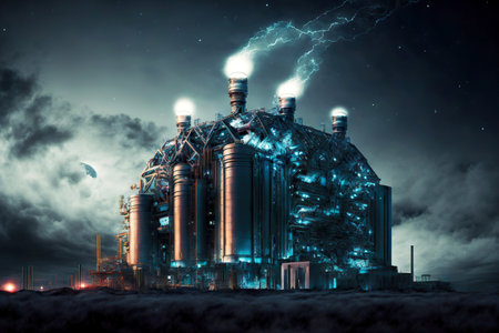 image of complex technical unit for energy industry against background of dark sky