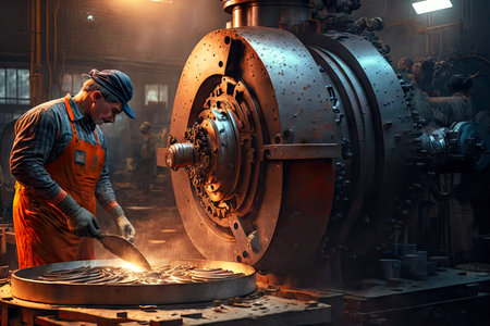 foundry industry turner grinds and manufactures parts on machine in shopの写真素材
