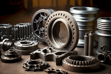 various iron and steel parts manufactured in production of foundry industry