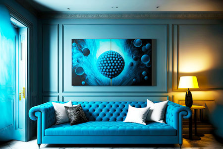 contemporary original home interior blue with large sofa and decor