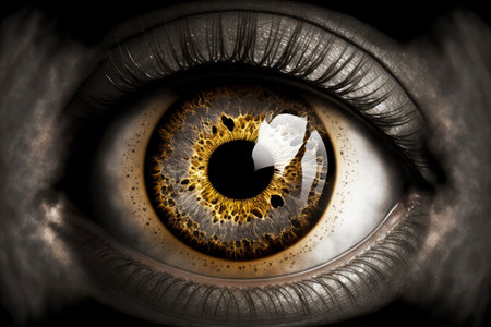 view of human eye with black pupil in black gray tonesの写真素材