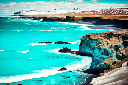 beaful bright turquoise sea off coast of iceland beach